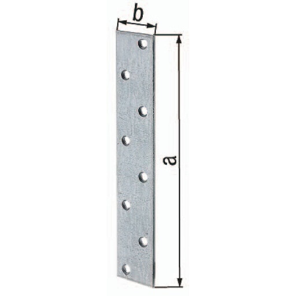 GAH Flachverbinder, Stahl sendzimirverzinkt, Länge 170 mm Breite 30 mm Stärke 3 mm, Anzahl Löcher 8 Illustration du produit: GAH Flachverbinder, Stahl sendzimirverzinkt, Länge 170 mm Breite 30 mm Stärke 3 mm, Anzahl Löcher 8