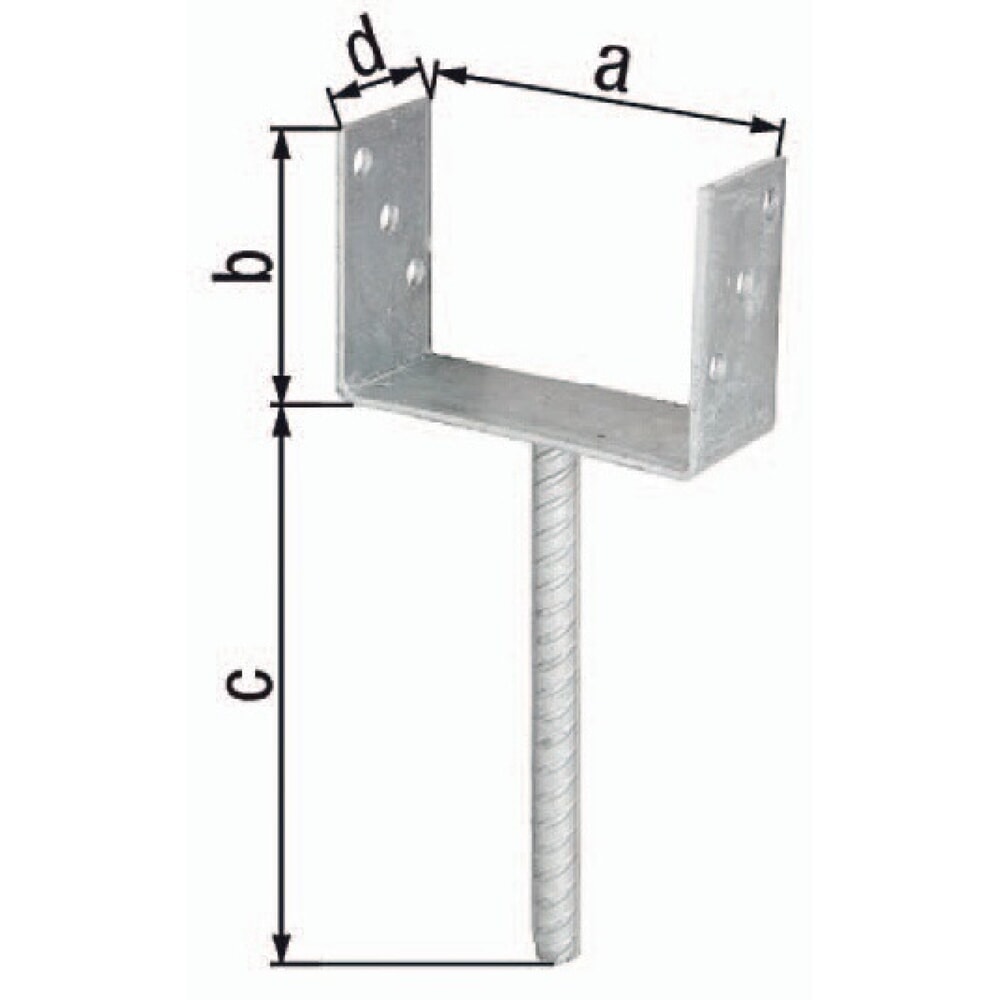Illustration du produit: GAH U-Pfostenträger ETA-10/0210, feuerverzinkt, 71x100x200x60mm, mit Betonanker aus Riffelstahl