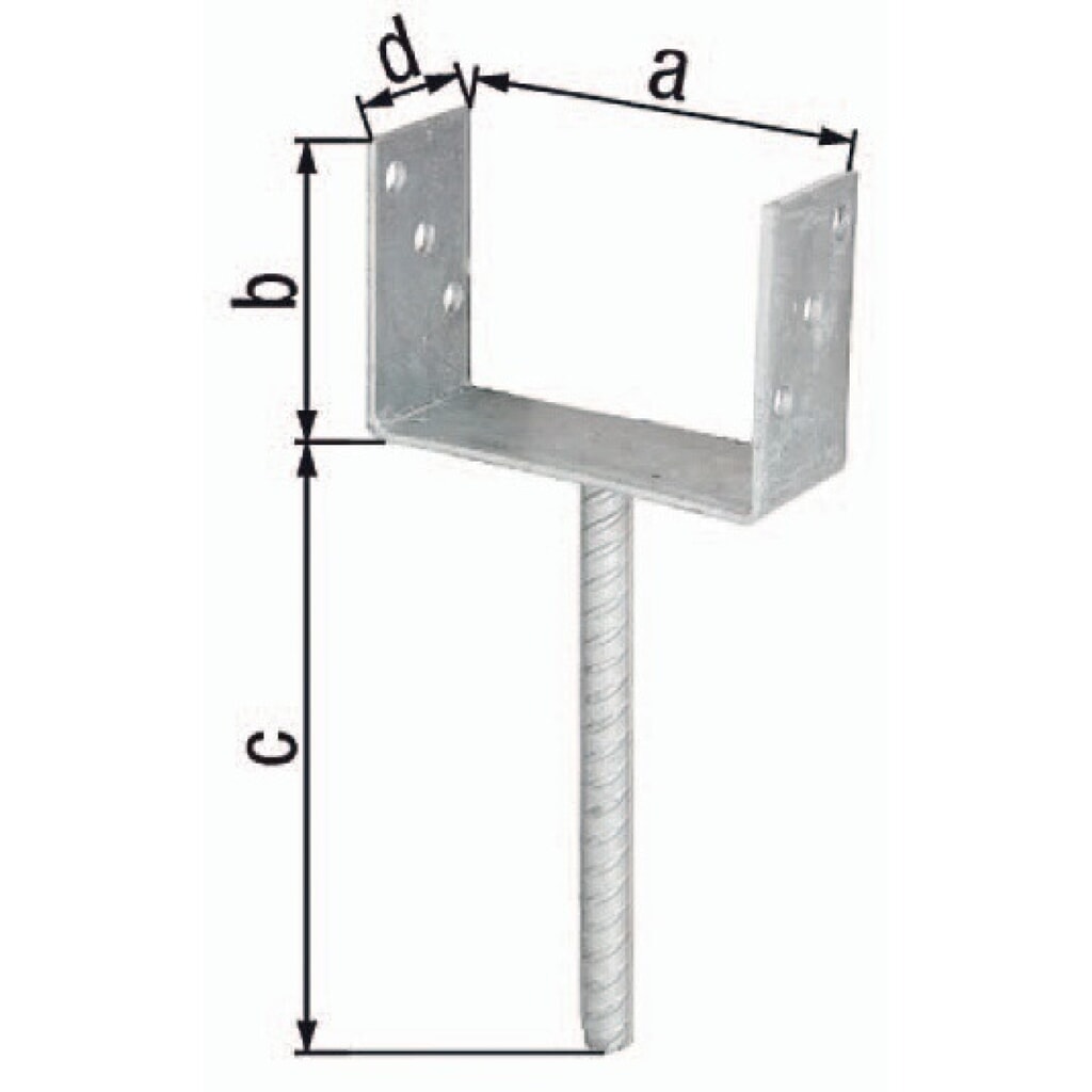 Illustration du produit: GAH U-Pfostenträger ETA-10/0210, feuerverzinkt, 71x100x200x60mm, mit Betonanker aus Riffelstahl
