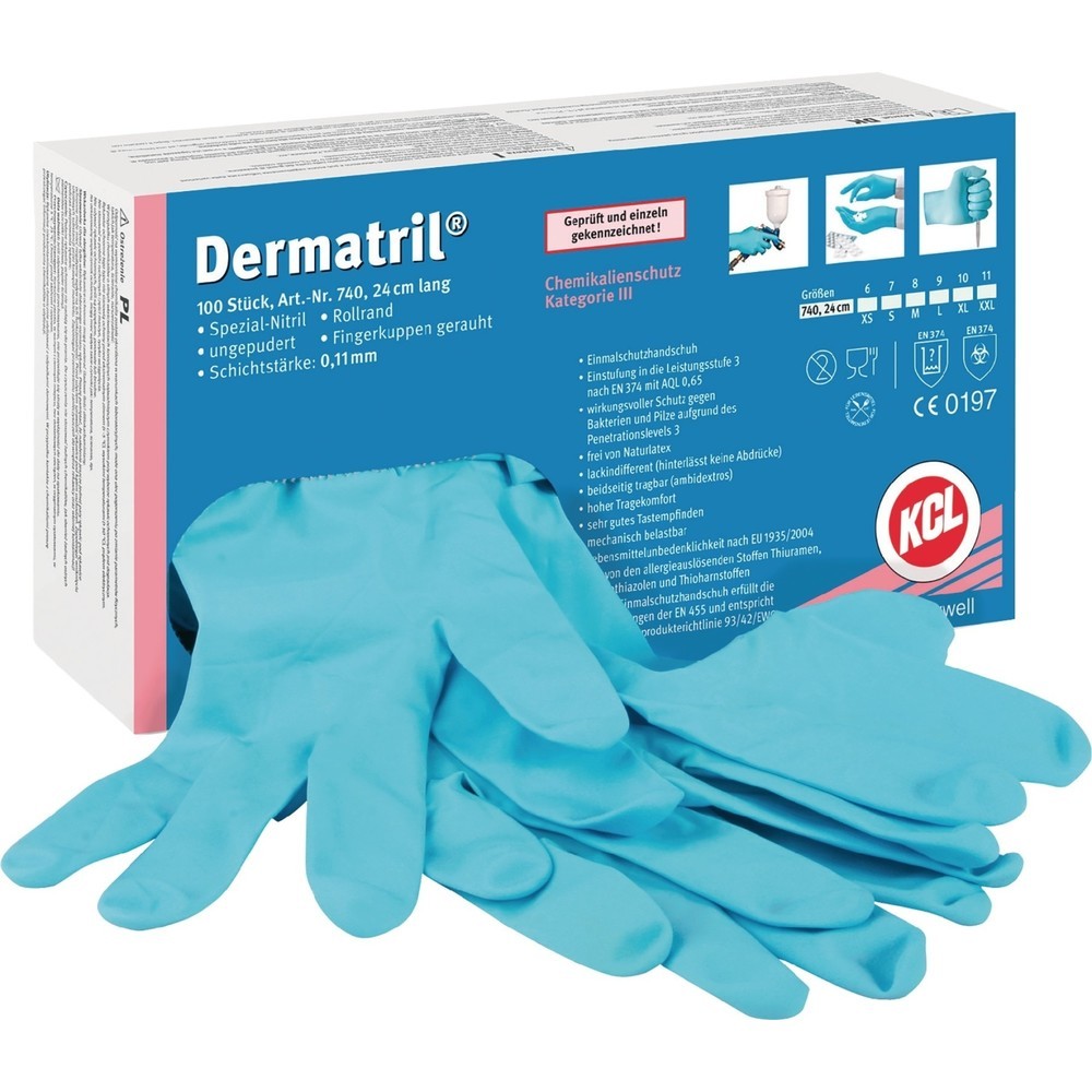 Illustration du produit: Gants jetables HONEYWELL Dermatril 740, nitrile EN 374, EN 455 PSA cat. iii, taille 10