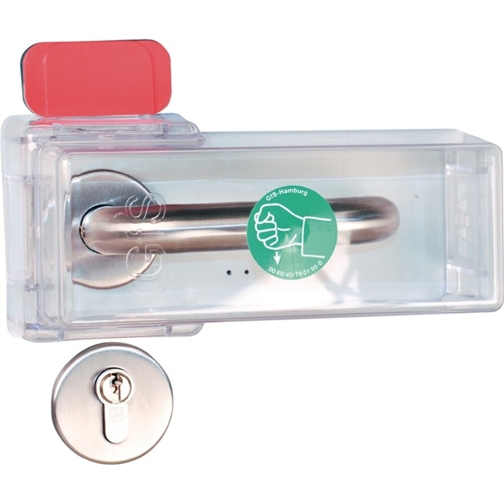 Illustration du produit: GFS Capot de porte de secours type K, plastique Macrolon transparent, protection des poignées de porte