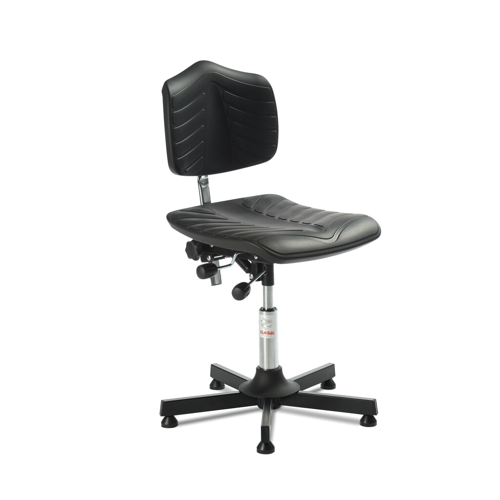 Global Stole A/S Chaise de travail pivotante Premium, assise en PU ultra douce, hauteur d’assise comprise entre 520 et 650 mm, patins, base acier Illustration du produit: Global Stole A/S Chaise de travail pivotante Premium, assise en PU ultra douce, hauteur d’assise comprise entre 520 et 650 mm, patins, base acier