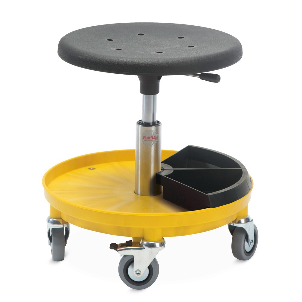 Illustration du produit: Global Stole A/S Tabouret Assembly avec 2 rangements pour petites pièces, hauteur d’assise comprise entre 370 et 500 mm, roulettes, noir