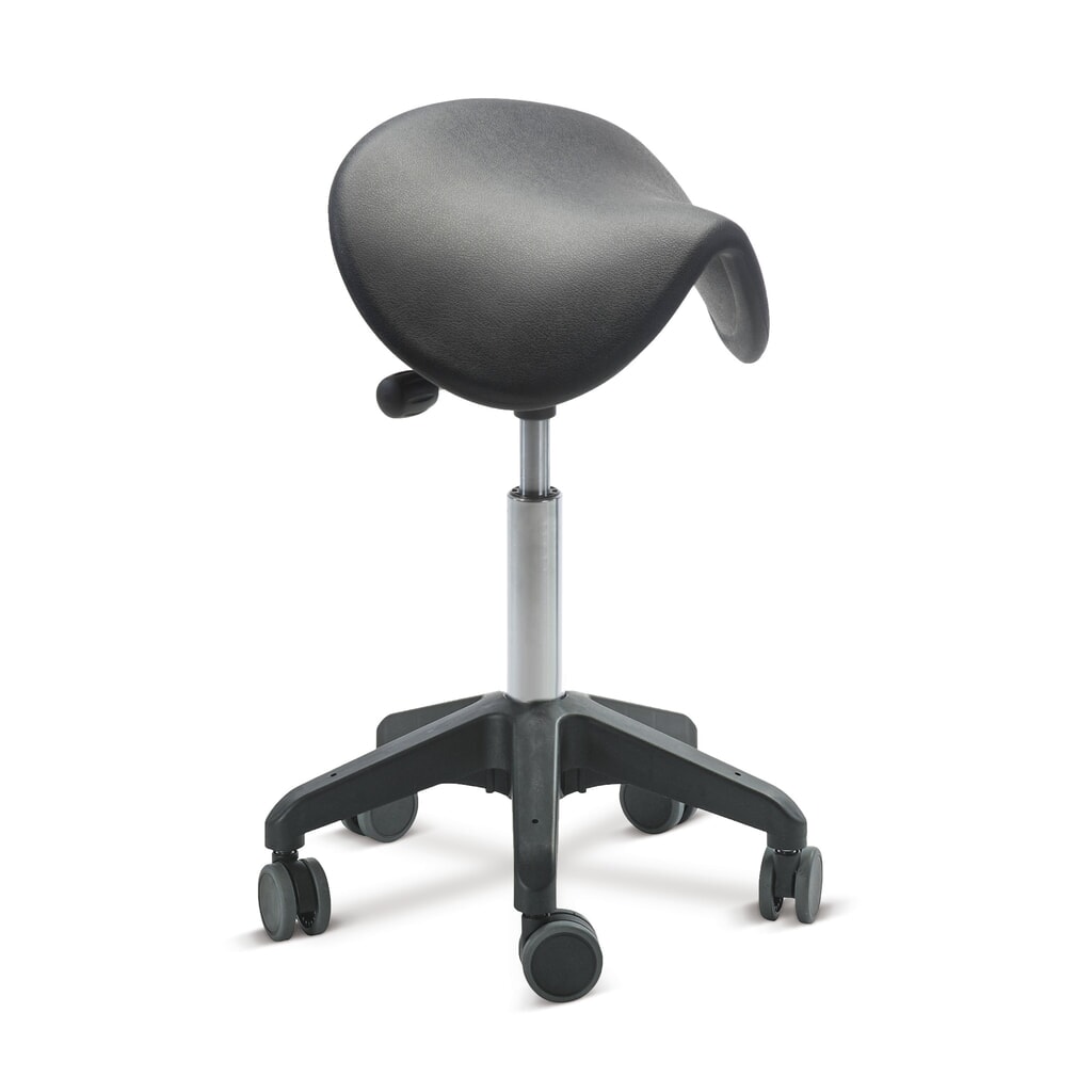 Illustration du produit: Global Stole A/S Tabouret Ergonomic, assise selle en PU, hauteur d’assise comprise entre 480 et 550 mm, roulettes, noir