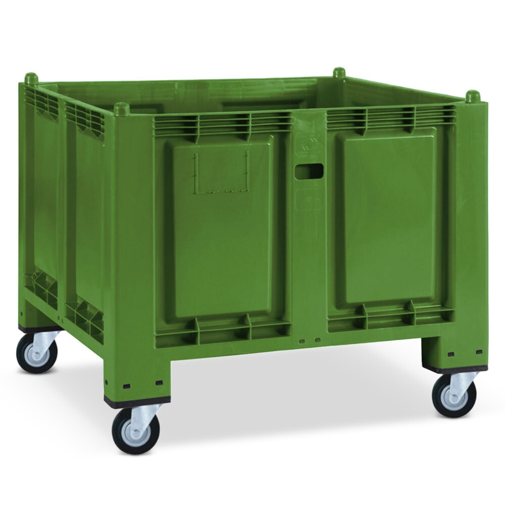N° de l'image du produit 1 : Grands conteneurs en polypropylène, 550 litres, avec galets, vert