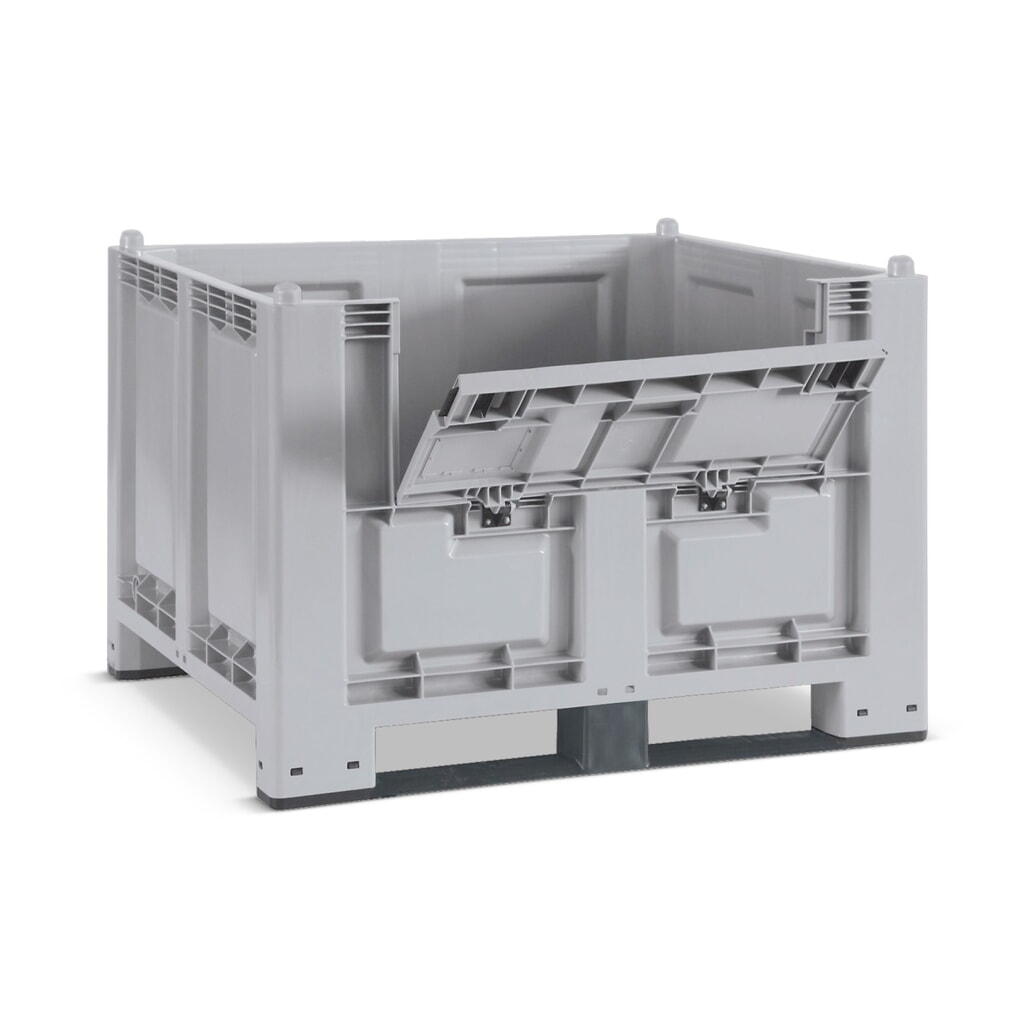Grands conteneurs en polypropylène, 550 litres, avec traverses + capot, gris Illustration du produit: Grands conteneurs en polypropylène, 550 litres, avec traverses + capot, gris