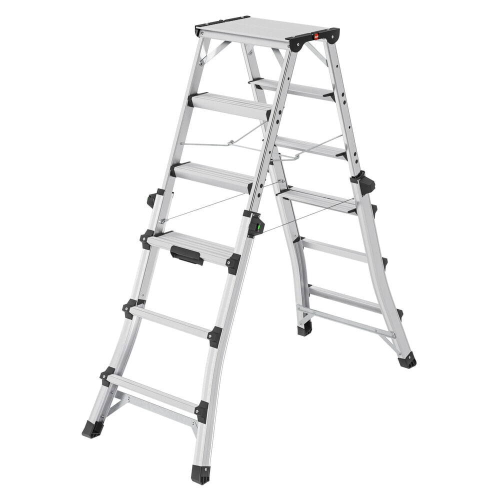 N° de l'image du produit 1 : Hailo D100 TL TopLine, escabeau double à marches télescopique en aluminium, 2x4 - 2x6 marches