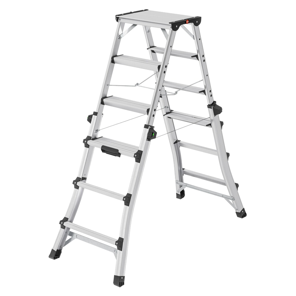 Hailo D100 TL TopLine, escabeau double à marches télescopique en aluminium, 2x4 - 2x6 marches Illustration du produit: Hailo D100 TL TopLine, escabeau double à marches télescopique en aluminium, 2x4 - 2x6 marches