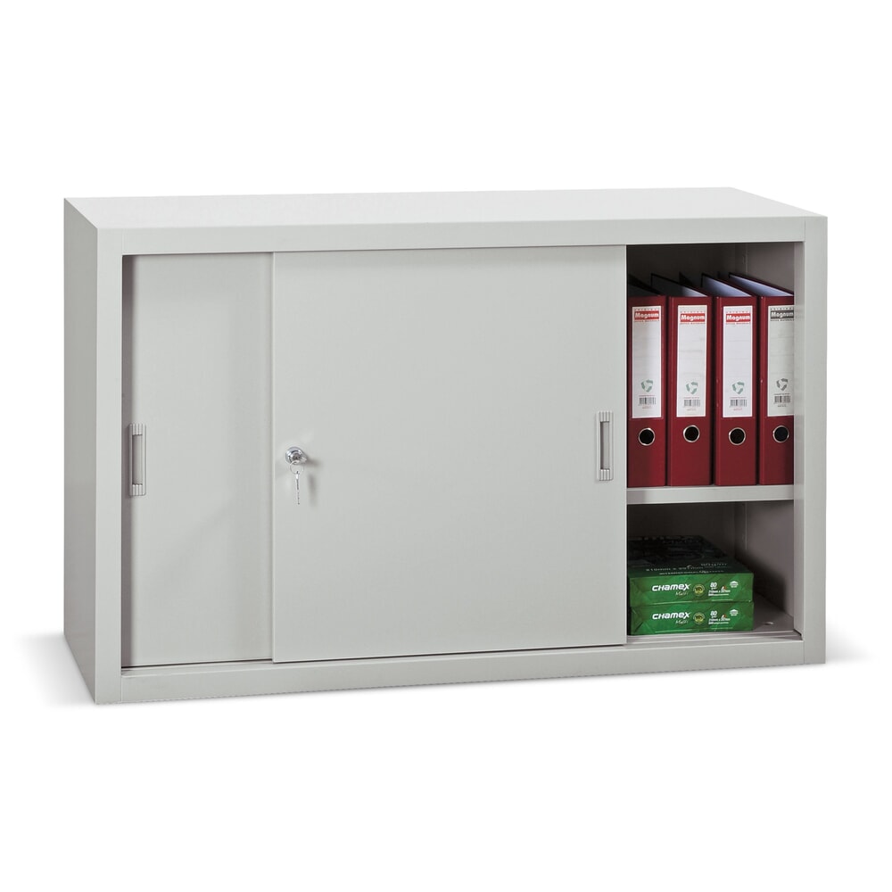 N° de l'image du produit 2 : HEMMDAL Armoire à porte coulissante, 2 hauteurs de classeurs, gris clair