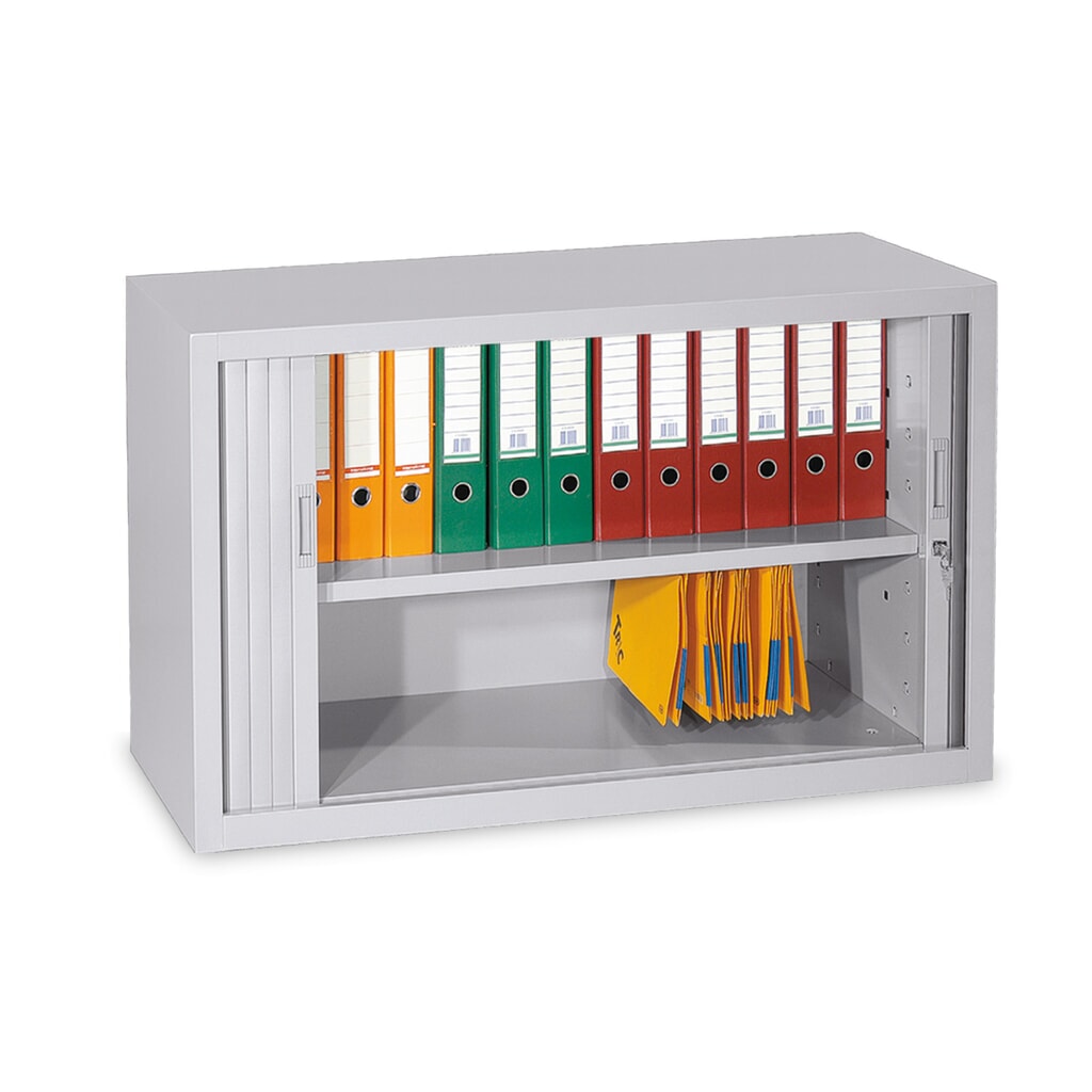 Illustration du produit: HEMMDAL Armoire à volet roulant d’atelier, H x l x P 750 x 1 200 x 460 mm, tablettes gris clair