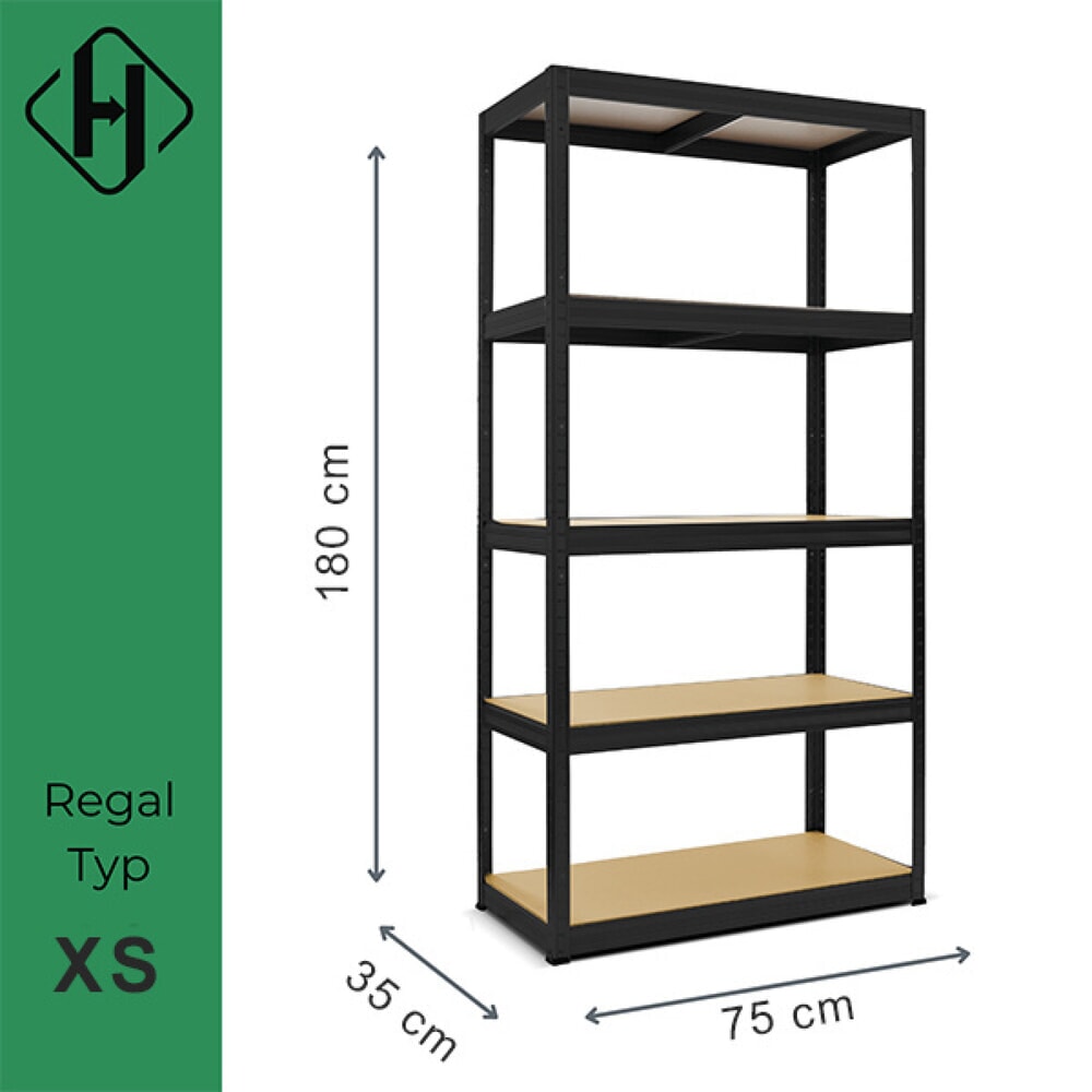 N° de l'image du produit 2 : HEMMDAL Rayonnage pour charges lourdes Type XS, noir – 180 x 75 x 35 cm – jusqu'à 750 kg