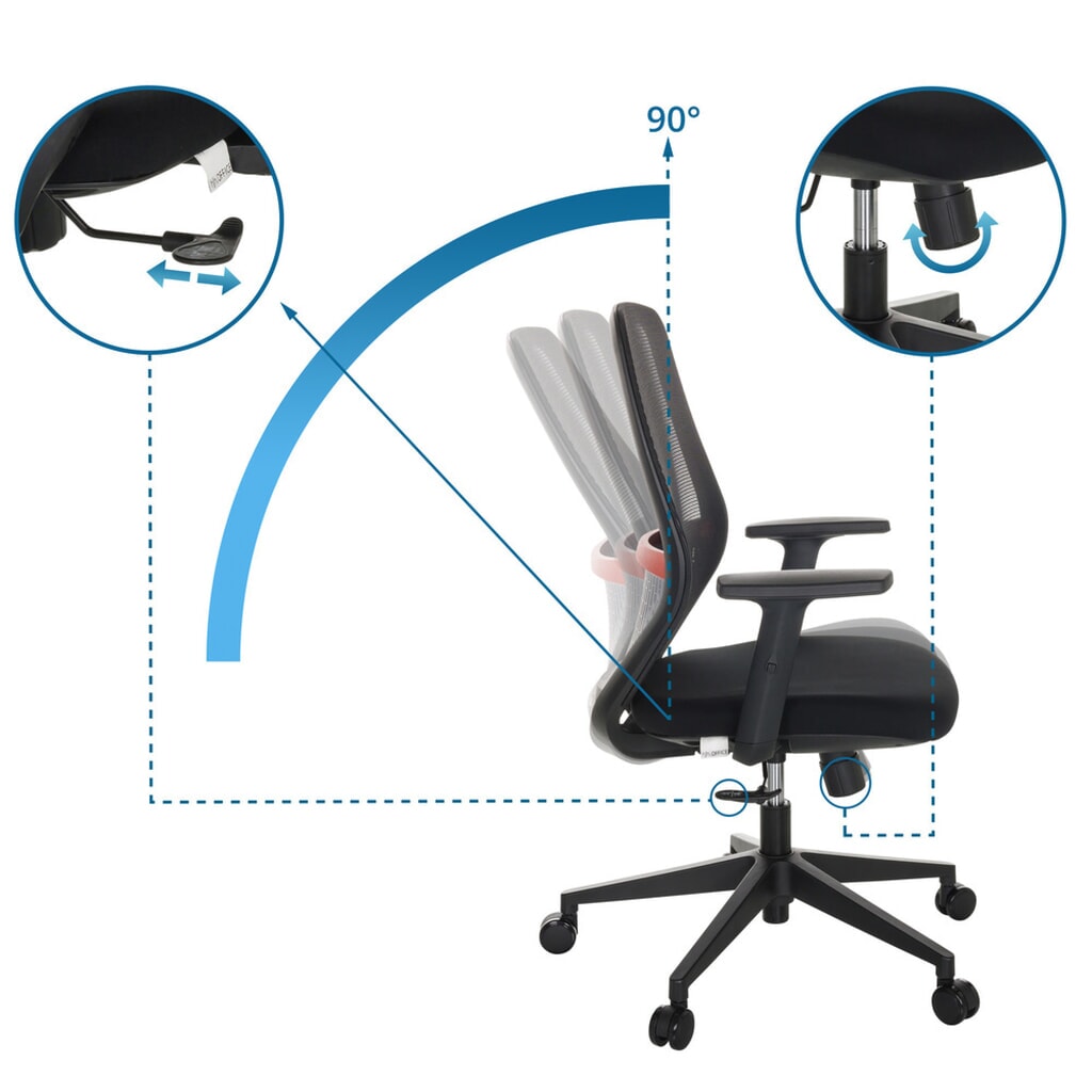 N° de l'image du produit 3 : Chaise de bureau / chaise pivotante hjh OFFICE CARLOW I maille / tissu, noir