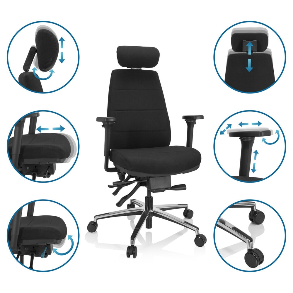 N° de l'image du produit 3 : Chaise de bureau / chaise pivotante hjh OFFICE PHOENIX PRO I tissu, noir
