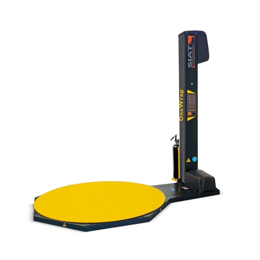 Illustration du produit: Enrouleur de palette SIAT PS OneWrap « M », frein mécanique simple avec levier de serrage rapide, plateau rotatif Ø 1 800 mm, hauteur d’emballage 2.400 mm