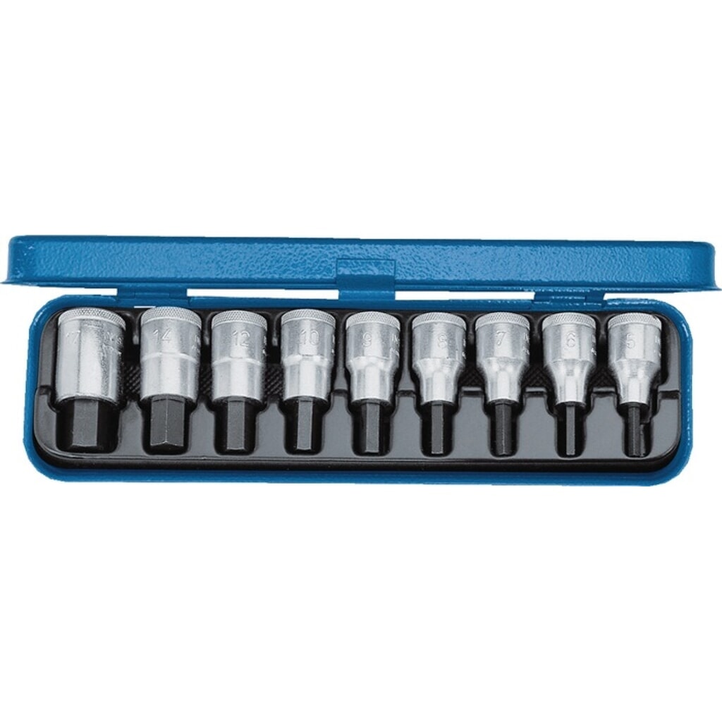 Jeu de clés à douille IN 19 PA 9 pièces 1/2 po. 3/16-5/8 po. pour vis à six pans Illustration du produit: Jeu de clés à douille IN 19 PA 9 pièces 1/2 po. 3/16-5/8 po. pour vis à six pans