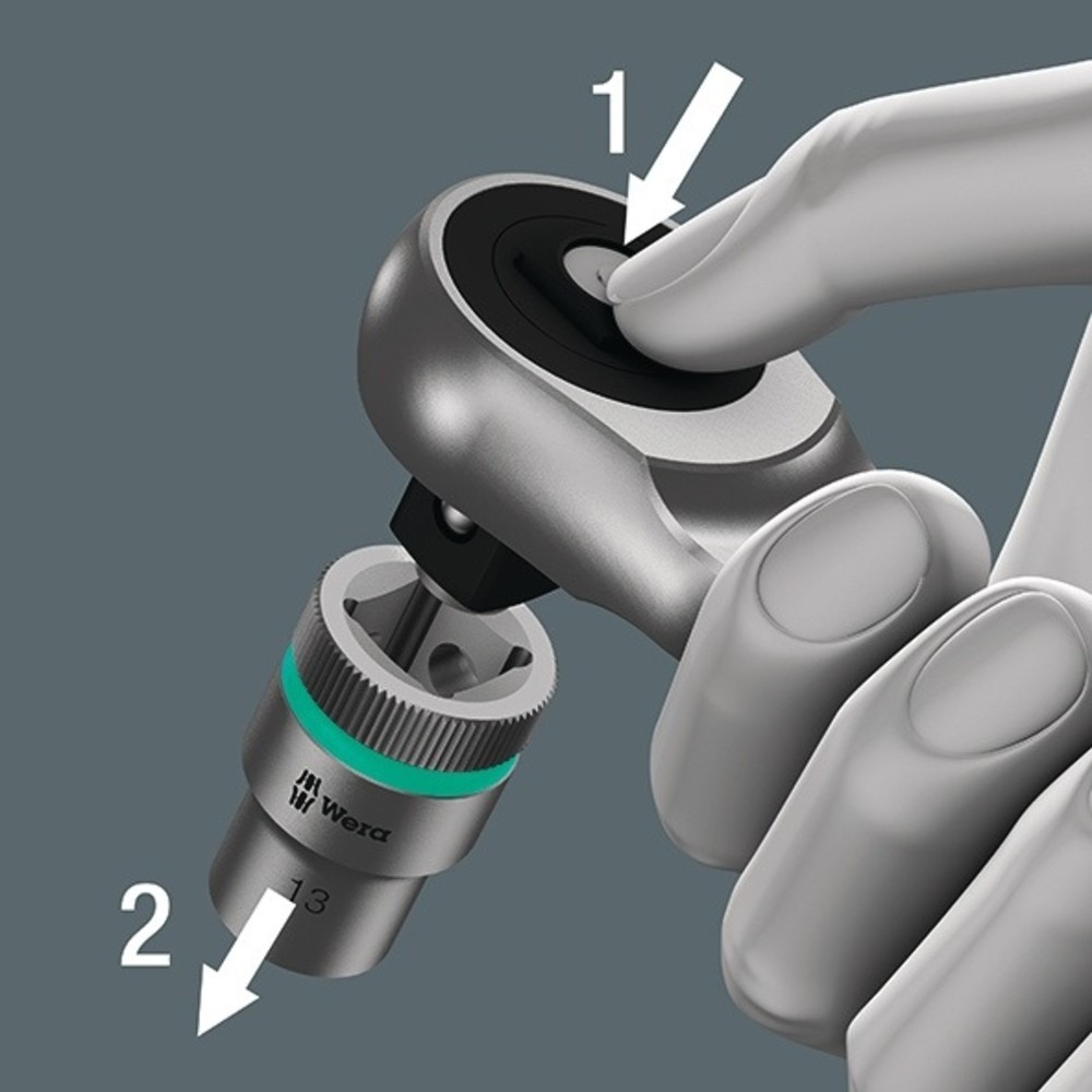N° de l'image du produit 2 : Cliquet réversible Zyklop Metal push 3/8 po. 76 dents longueur 222 mm avec carré