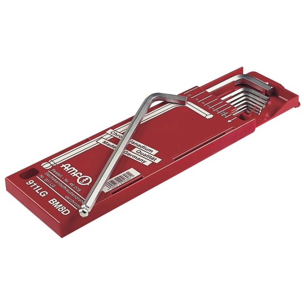 Illustration du produit: Jeu de clés mâles coudées 911LG-BM8D 8 pcs. boîte coulissante SW 2-10 mm long tê