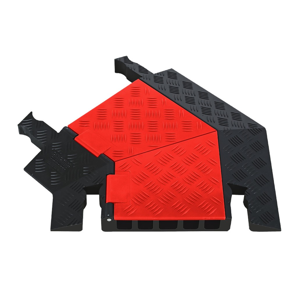 Illustration du produit: Justrite® Passage pour câbles Guard Dog®, coude à 45° à gauche, 5 canaux, Lxl 620 x 500 mm, noir/orange