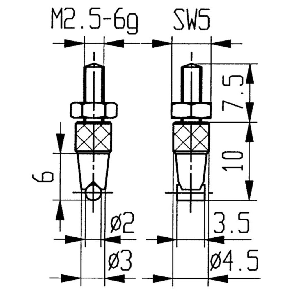 Illustration du produit: KÄFER Messeinsatz, M2,5 Stahl, Ø 2 mm horizontaler Zylinder, passend zu Messuhren