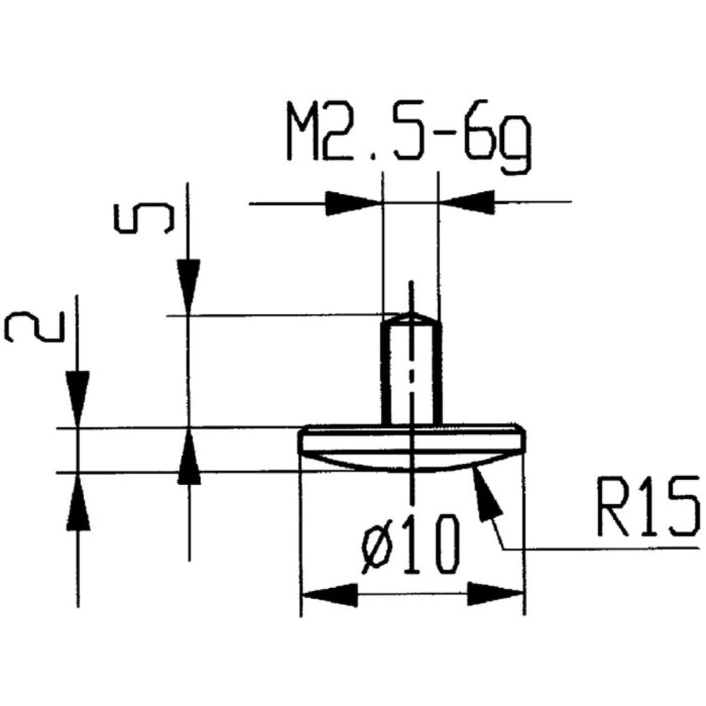 Illustration du produit: KÄFER Messeinsatz, M2,5 Stahl, Ø 10 mm gewölbt Radius 15, passend zu Messuhren