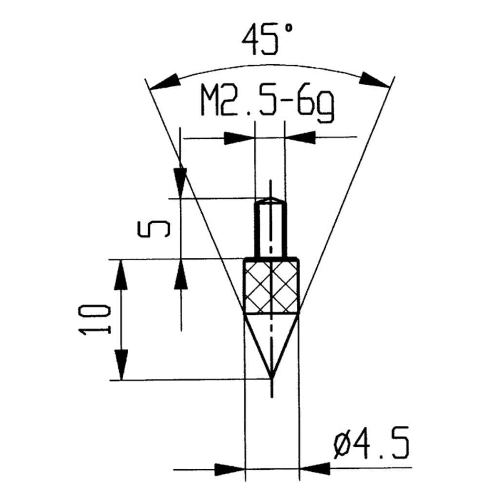 KÄFER Messeinsatz, M2,5 Stahl, 45° Kegel, passend zu Messuhren Illustration du produit: KÄFER Messeinsatz, M2,5 Stahl, 45° Kegel, passend zu Messuhren