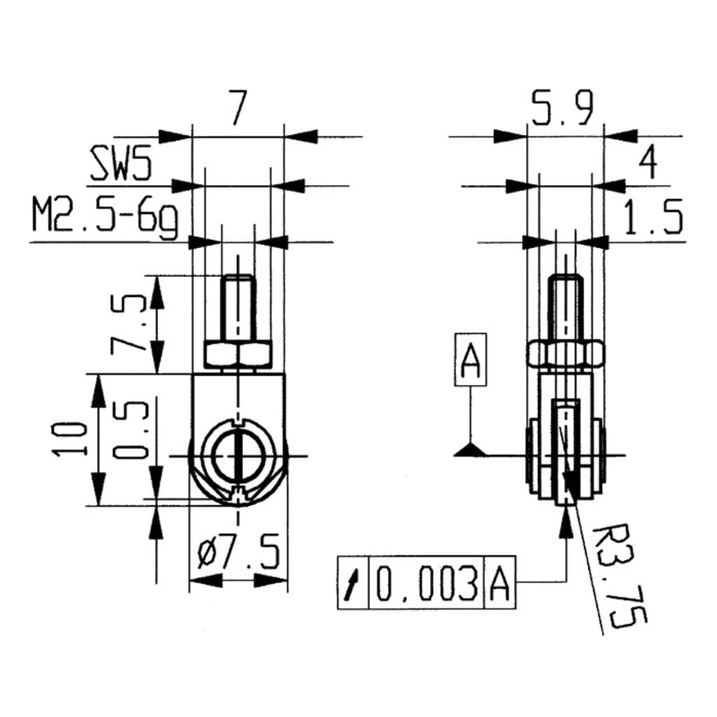 KÄFER Messeinsatz, M2,5 Stahl, Ø 1,5 mm Rolle, passend zu Messuhren Illustration du produit: KÄFER Messeinsatz, M2,5 Stahl, Ø 1,5 mm Rolle, passend zu Messuhren