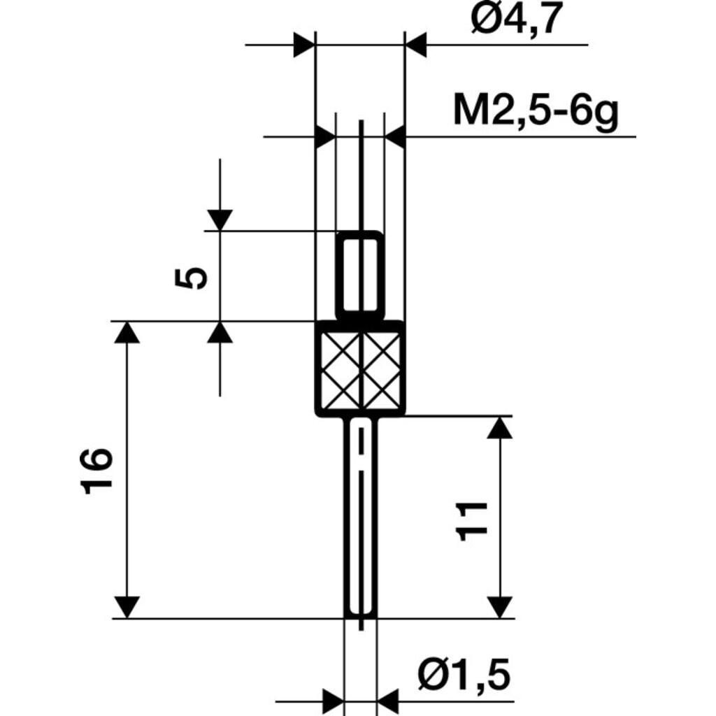 Illustration du produit: KÄFER Messeinsatz, M2,5 Hartmetall, Ø 1,5 mm Länge 11 mm Stift, passend zu Messuhren