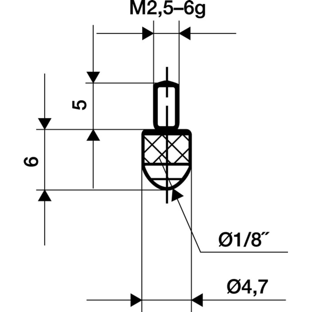 Illustration du produit: KÄFER Messeinsatz, M2,5 Kunststoff, Ø 3 mm Länge 6 mm Kugel, passend zu Messuhren