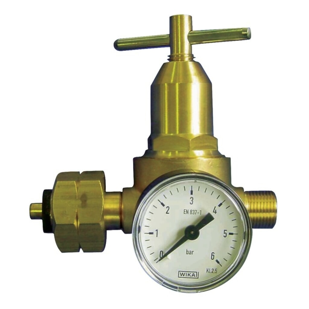 KAYSER Propankleindruckregler, 0,5 - 6 bar 18 kg/h W 21,8 x 1/14″ LH, mit Manometer Illustration du produit: KAYSER Propankleindruckregler, 0,5 - 6 bar 18 kg/h W 21,8 x 1/14″ LH, mit Manometer