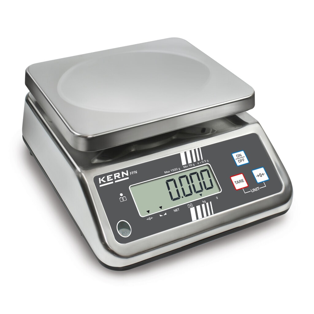 N° de l'image du produit 1 : KERN Balance de comptoir en acier inoxydable FFN 3K0.5IPN, classe de protection IP 65, plage de pesée max. 3 kg