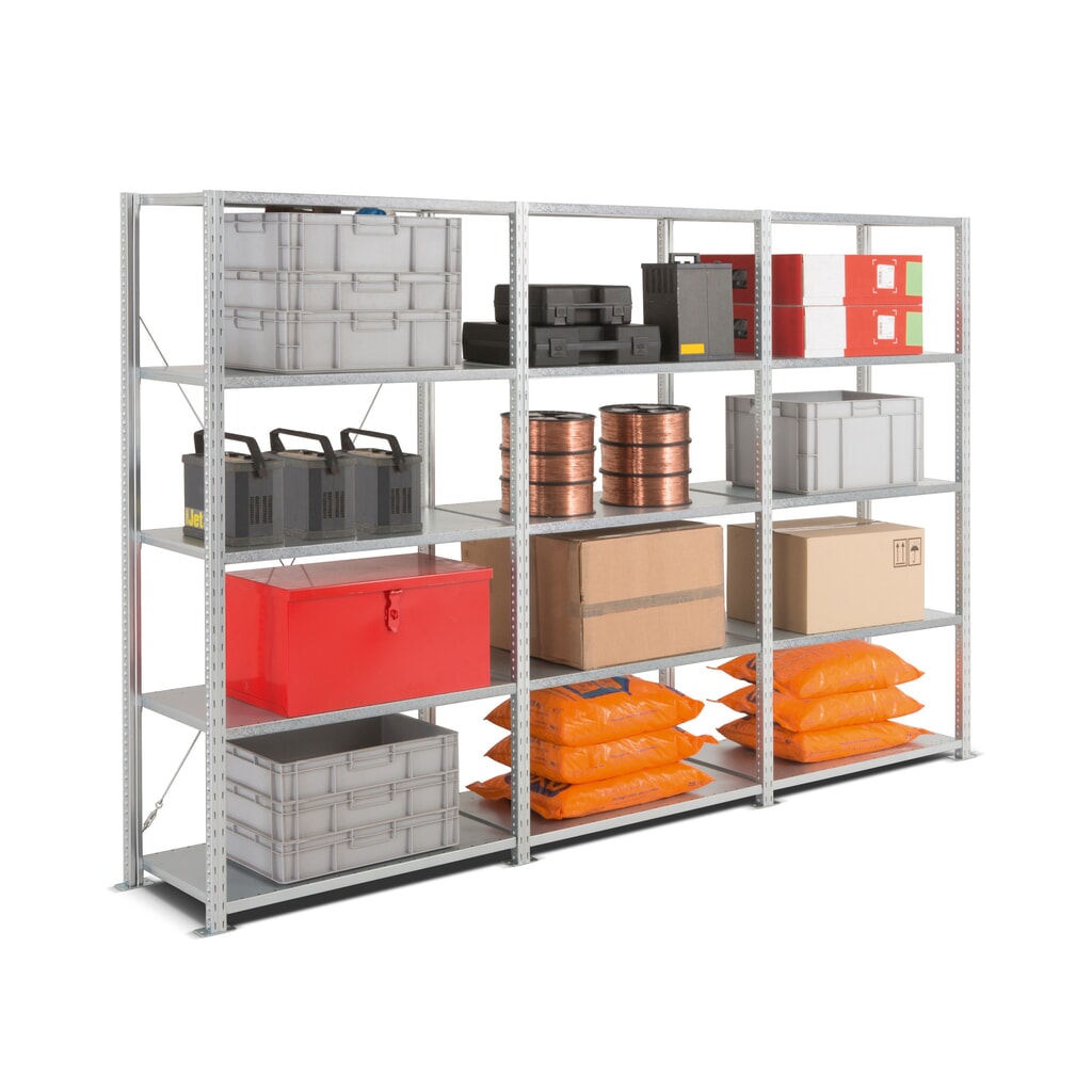Illustration du produit: ManOrga Rayonnage à tablettes en kit complet, charge par tablette 340 kg, HxlxP 2 000 x 3 043 x 510 mm