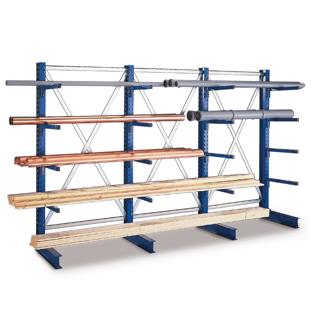 Illustration du produit: Kit complet de rayonnage cantilever META, unilatéral, H x l x P 2 000 x 3 154 x 400 mm, 4 montants