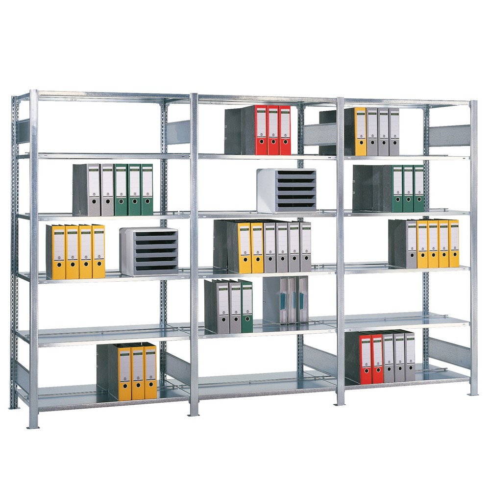 Illustration du produit: Kit complet Rayonnage de bureau SCHULTE, bilatéral, charge par tablette 150 kg, HxlxP 2 000 x 3 000 x 600 mm, galvanisé