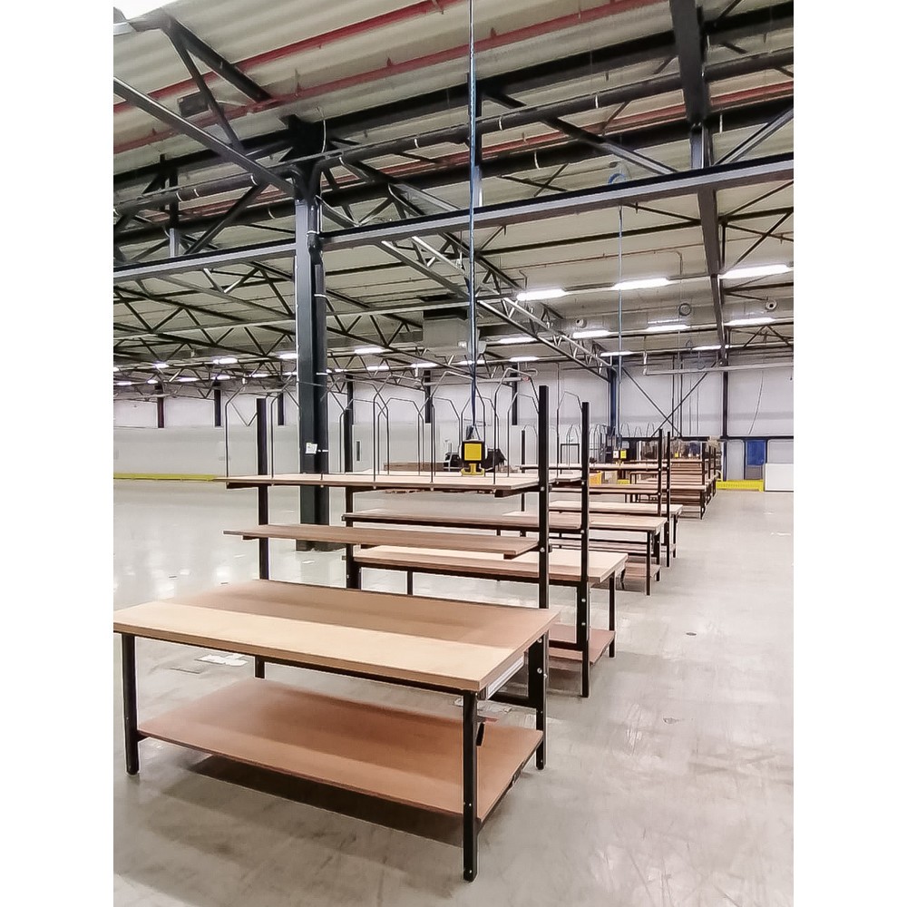 N° de l'image du produit 5 : DAHMEN Table d’emballage Multiplex réglable manuellement en hauteur, simple face, Kit complet, H x l x P 710-960 x 2 000 x 900 mm