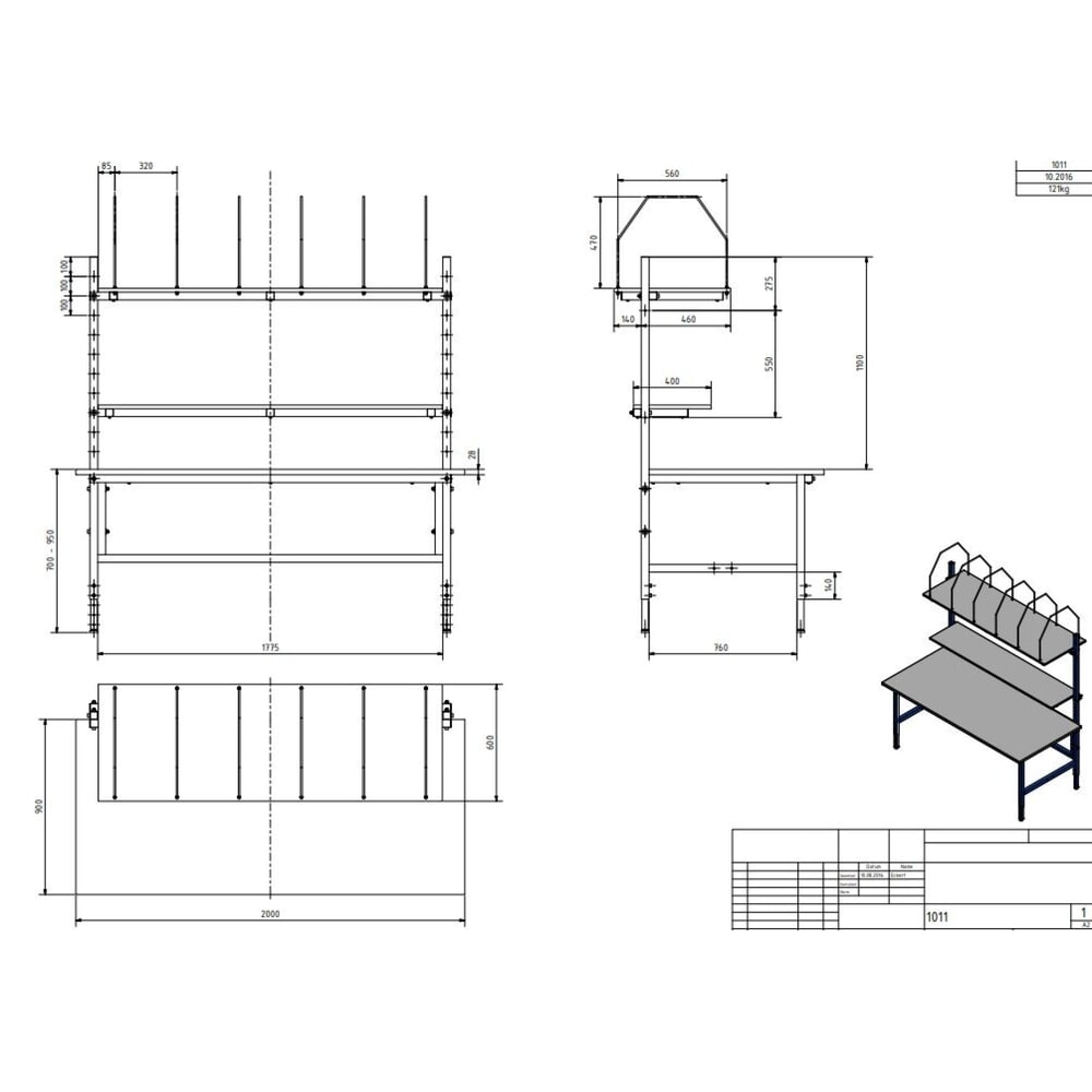 N° de l'image du produit 8 : DAHMEN Table d’emballage Classic réglable manuellement en hauteur, simple face, Kit complet, H x l x P 700-950 x 2 000 x 900 mm