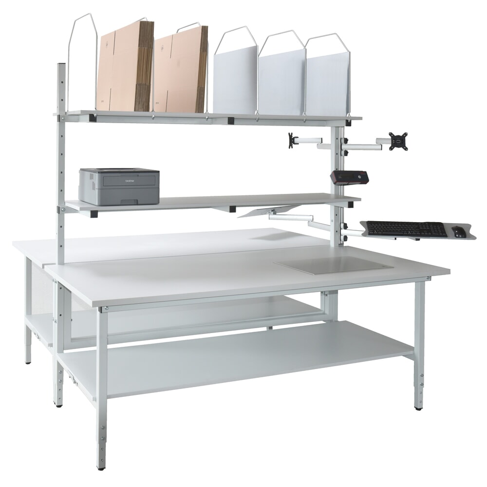 N° de l'image du produit 2 : DAHMEN Table d’emballage Classic réglable manuellement en hauteur, double face, Kit complet, H x l x P 700-950 x 1 600 x 1.840 mm
