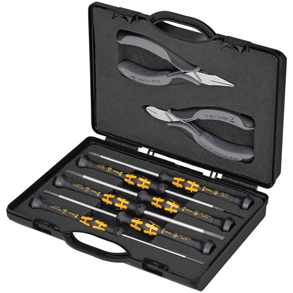 Jeu d'outils électroniques ESD 8 pièces KNIPEX Illustration du produit: Jeu d'outils électroniques ESD 8 pièces KNIPEX