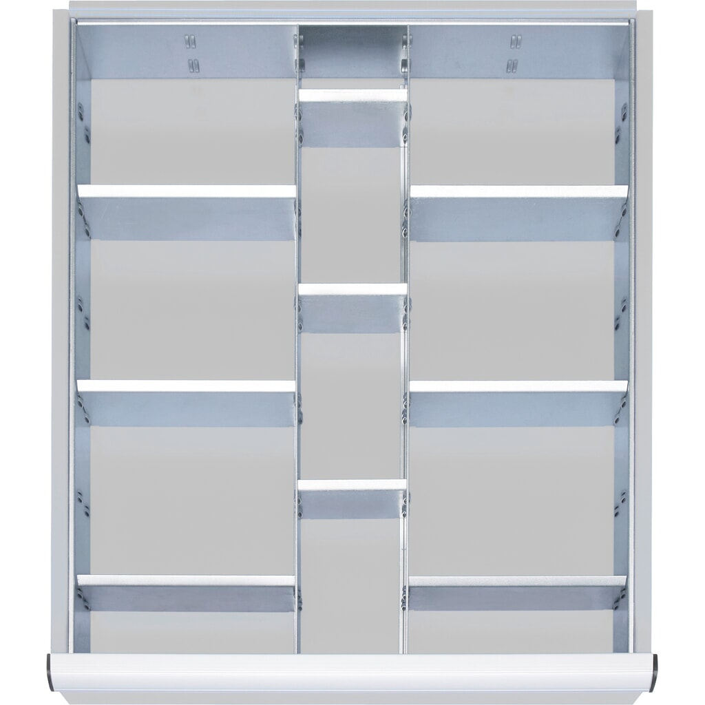 Kit de compartimentage de tiroir Steinbock®, pour dimensions de tiroir l x P 490 x 560 mm avec hauteur de façade 180-360 mm, 2x 9 cloisons de séparation Illustration du produit: Kit de compartimentage de tiroir Steinbock®, pour dimensions de tiroir l x P 490 x 560 mm avec hauteur de façade 180-360 mm, 2x 9 cloisons de séparation