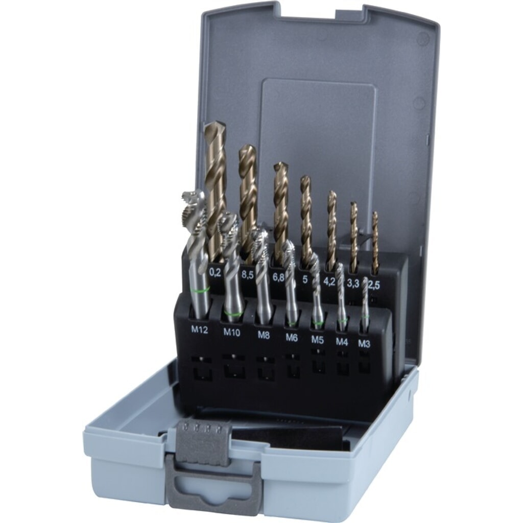 Kit de tarauds machine RUKO DIN 371/376 C M3-M12 14pcs.HSS-CO5 Ku. -Kass Illustration du produit: Kit de tarauds machine RUKO DIN 371/376 C M3-M12 14pcs.HSS-CO5 Ku. -Kass