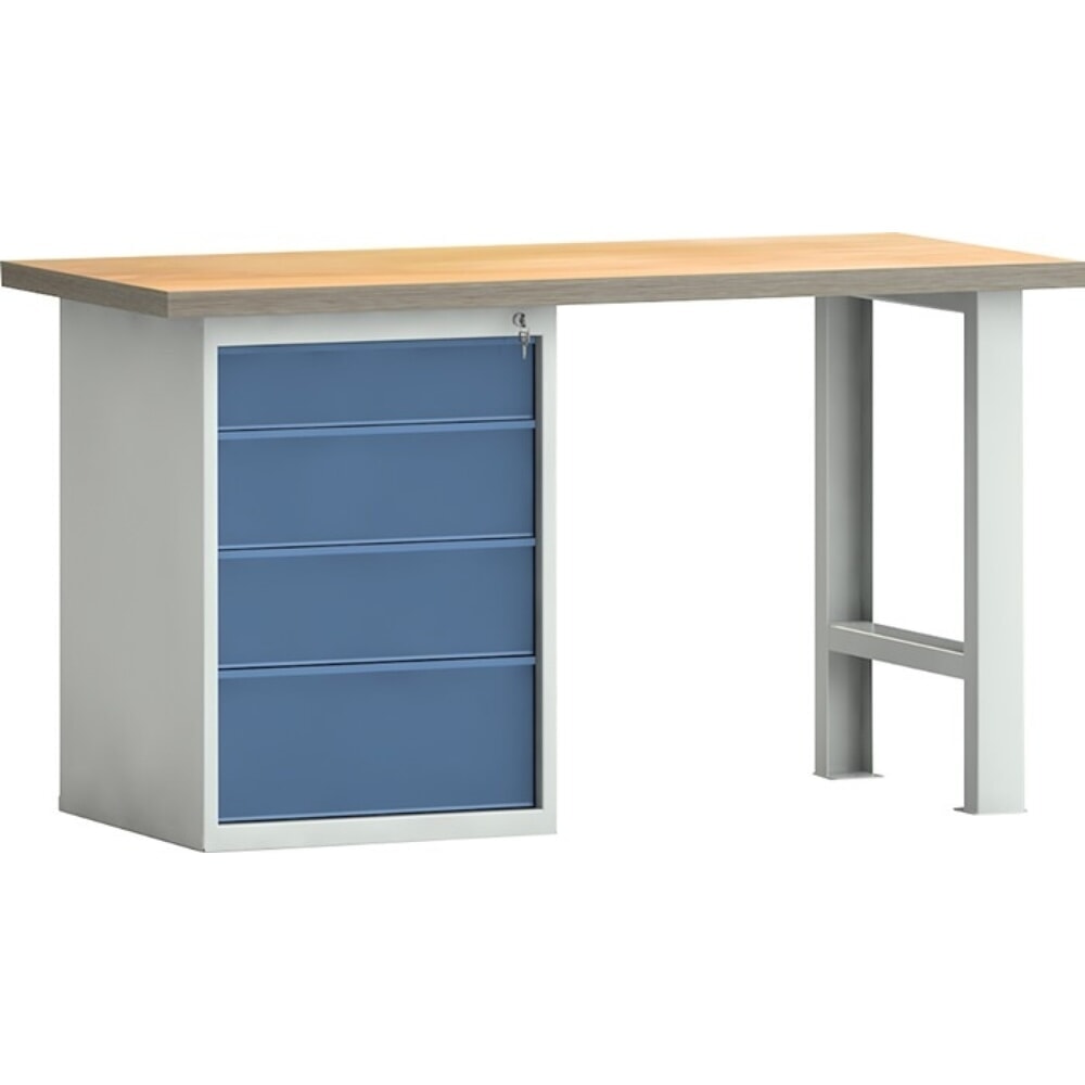 Illustration du produit: KLW-LUTZ Betriebseinrichtungen Werkbank PW 700, lichtgrau, RAL 7035, B1500xT700xH840mm Buche Multiplex, brillantblau, RAL 5007 4 Schubl.