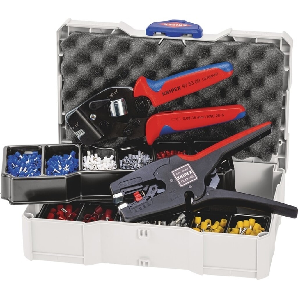KNIPEX Aderendhülsensortiment, Crimpzange 195 mm, Abisolierzange, 1252 teilig 0,50 - 10,00 mm², im Systainer Illustration du produit: KNIPEX Aderendhülsensortiment, Crimpzange 195 mm, Abisolierzange, 1252 teilig 0,50 - 10,00 mm², im Systainer