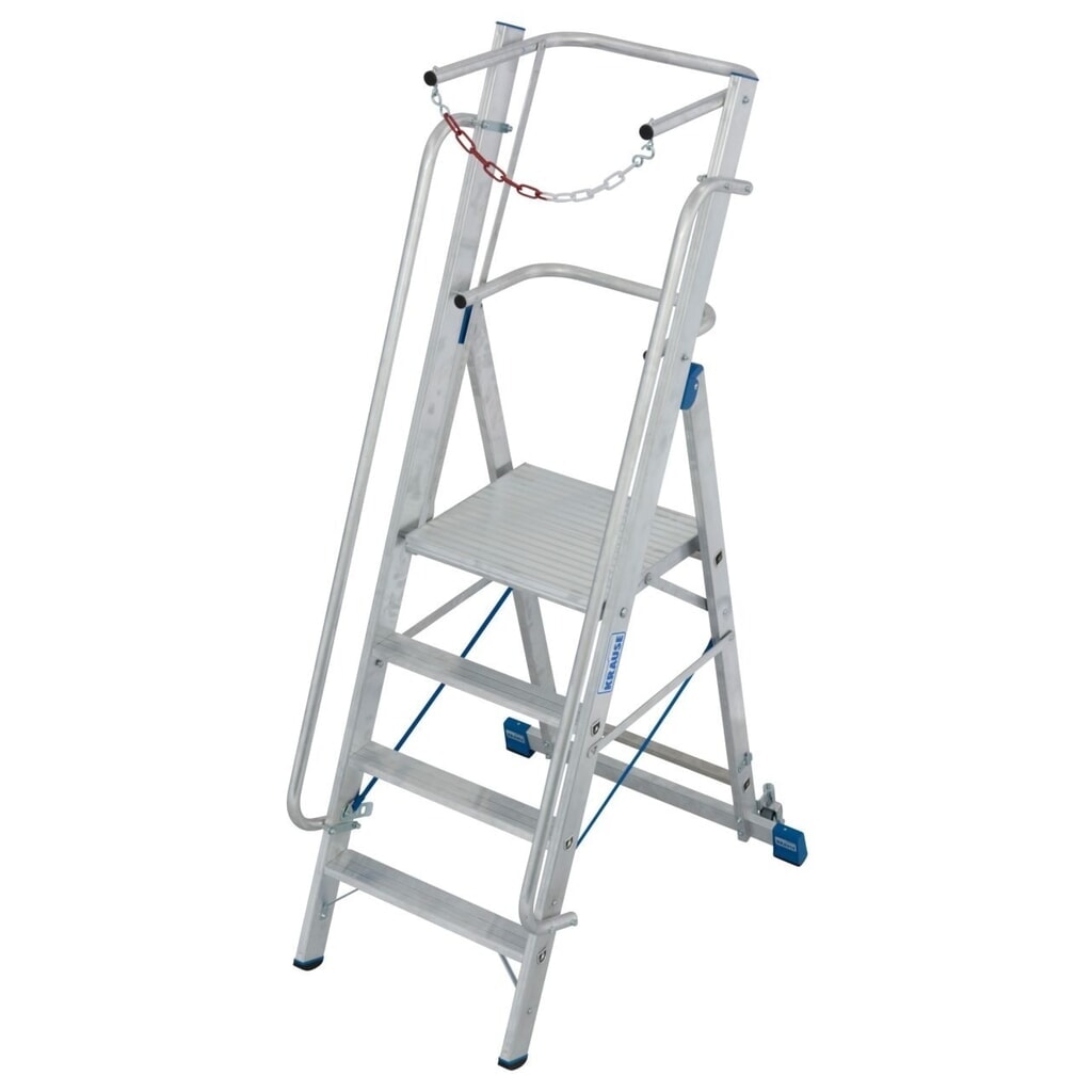 N° de l'image du produit 1 : KRAUSE® Escabeau double à marches STABILO avec grande plateforme, arceau de sécurité et chaîne 1x4 marches