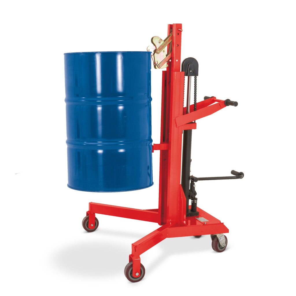 Lève-fûts à pédale, prise frontale, hauteur de levée 500 mm, capacité de charge 450 kg, RAL 3020 rouge signalisation N° de l'image du produit 1 : Lève-fûts à pédale, prise frontale, hauteur de levée 500 mm, capacité de charge 450 kg, RAL 3020 rouge signalisation