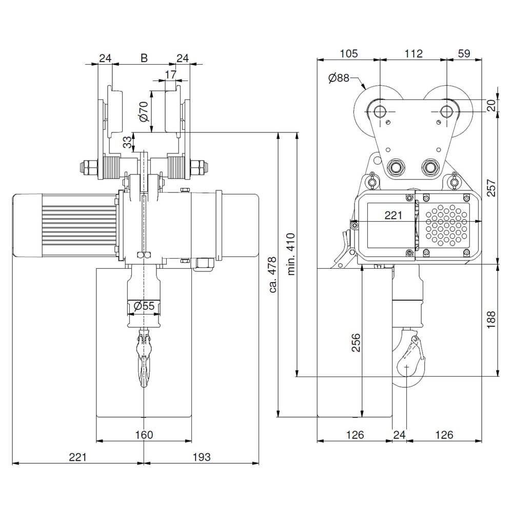 N° de l'image du produit 7 : LIFTKET Palan à chaîne électrique S-Line avec mécanisme de déplacement manuel, capacité de charge 125 kg, 8/2 m/min