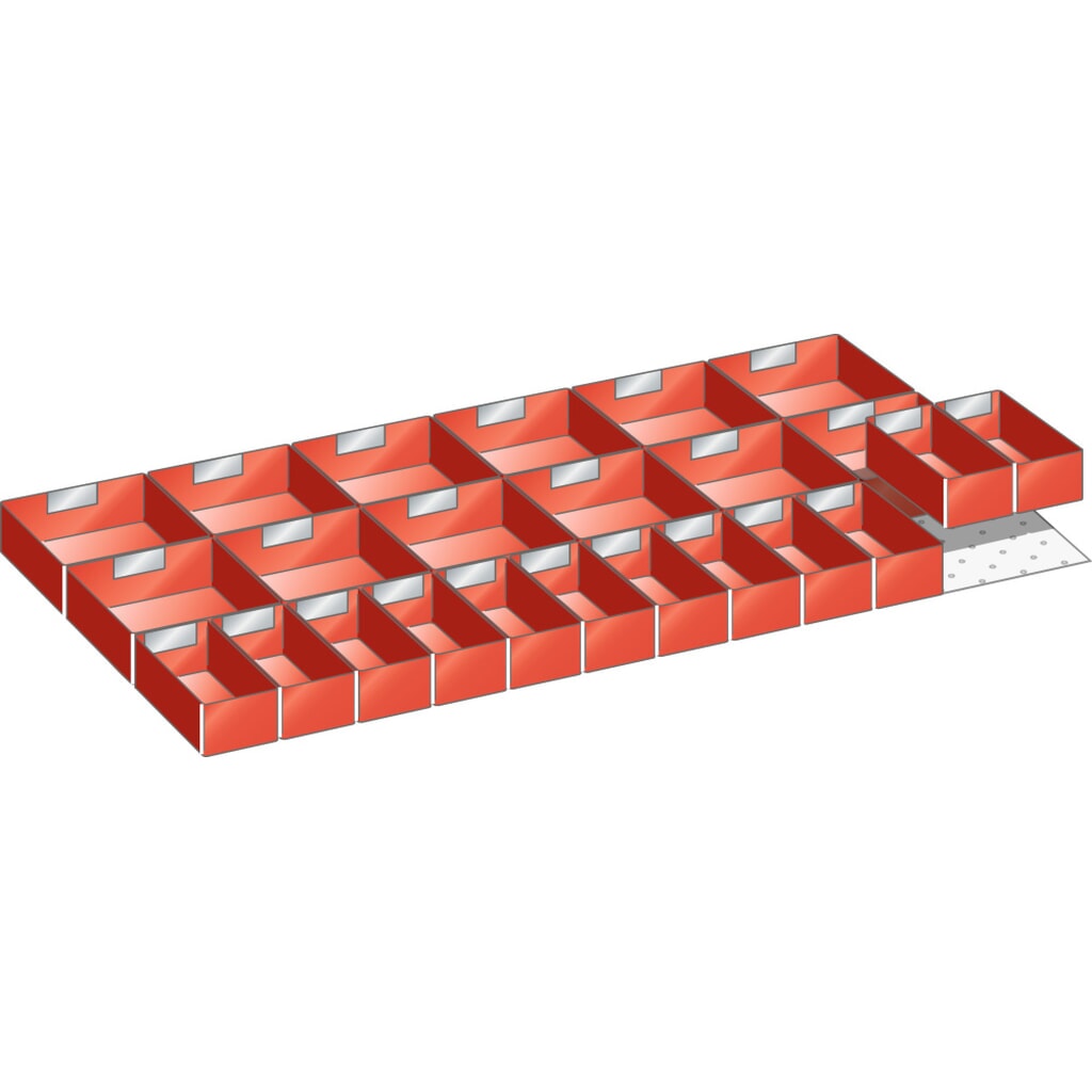 Jeu de bacs en plastique LISTA 54x27E, (lxP) 918x459 mm, 24 pièces, hauteur de façade 50 mm Illustration du produit: Jeu de bacs en plastique LISTA 54x27E, (lxP) 918x459 mm, 24 pièces, hauteur de façade 50 mm