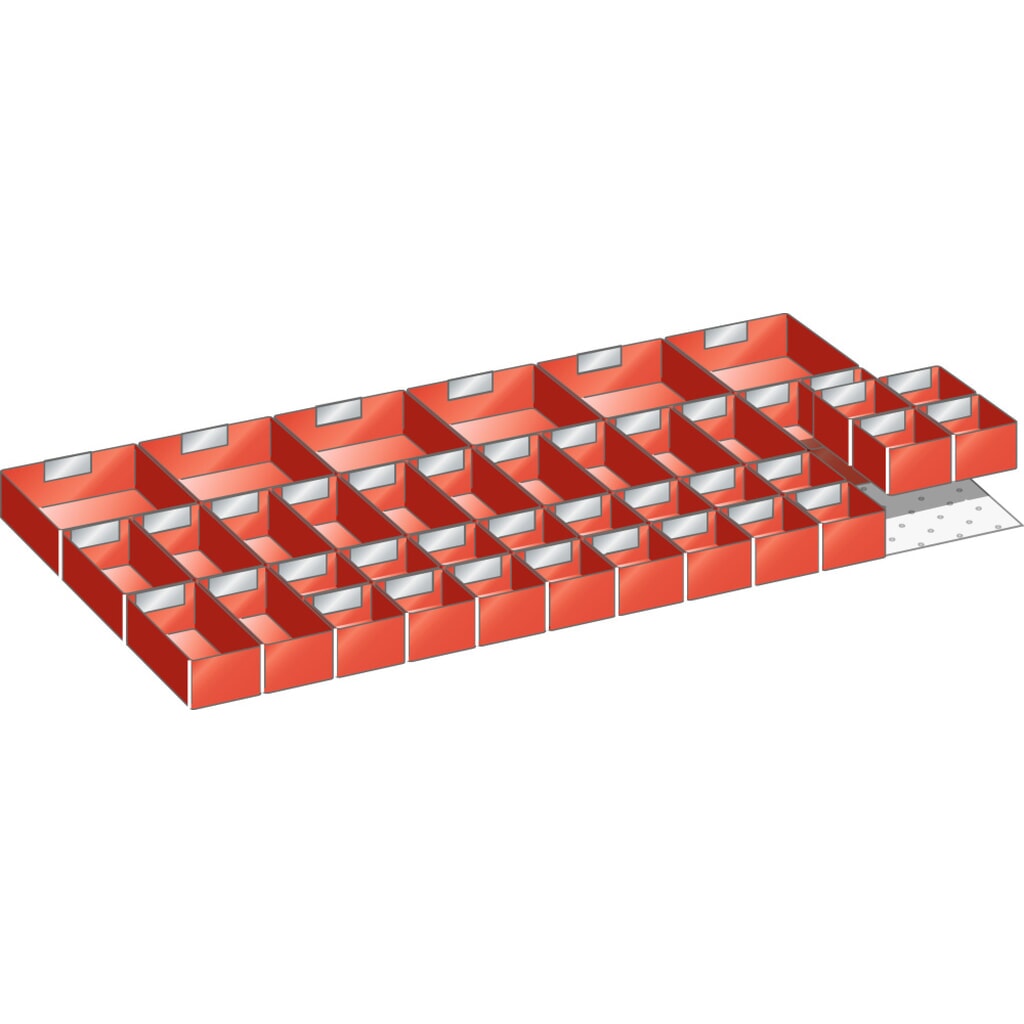 Jeu de bacs en plastique LISTA 54x27E, (lxP) 918x459 mm, 22 pièces, hauteur de façade 75 mm Illustration du produit: Jeu de bacs en plastique LISTA 54x27E, (lxP) 918x459 mm, 22 pièces, hauteur de façade 75 mm