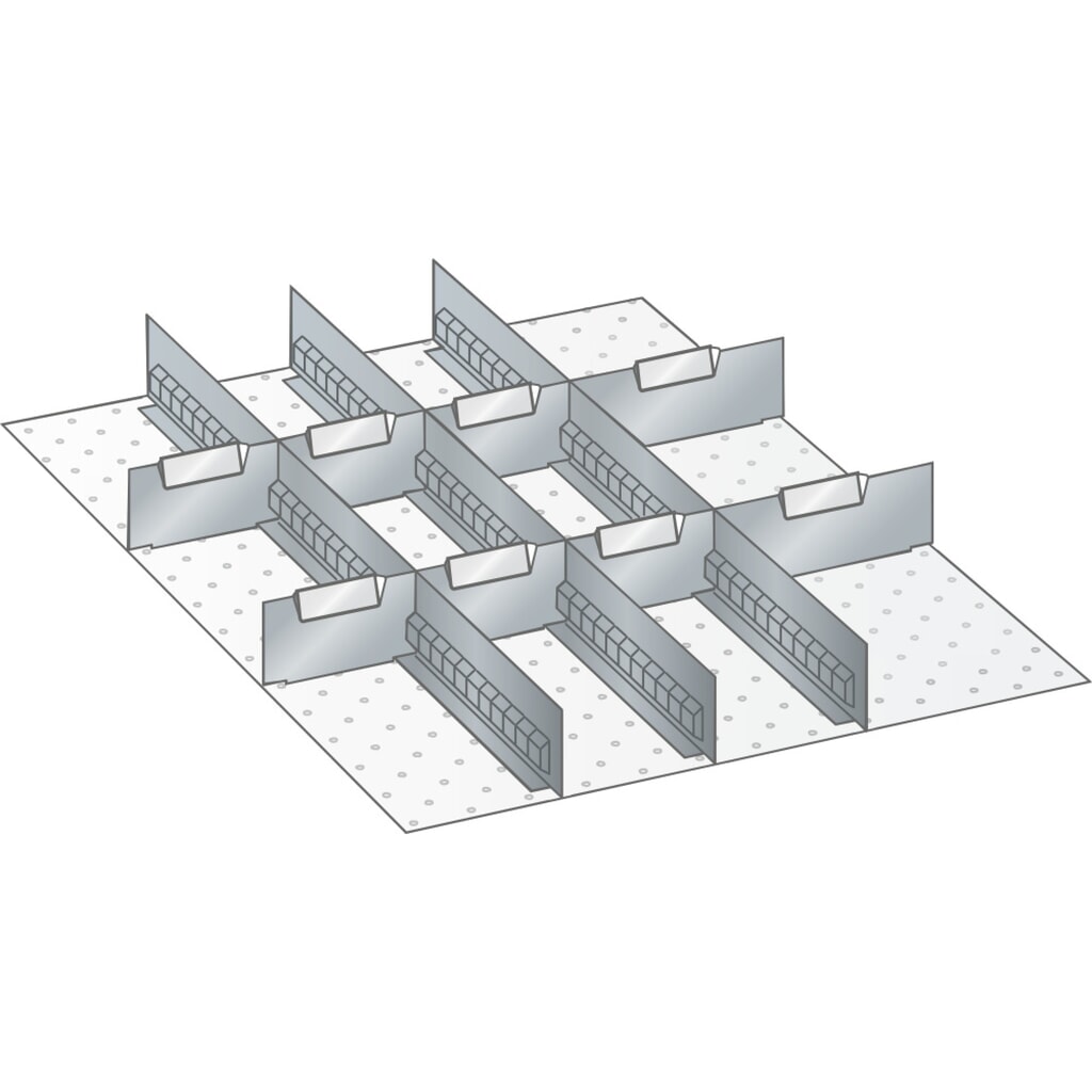Illustration du produit: Jeu de parois à fentes et de plaquettes de séparation LISTA 27x36E, (lxP) 459x612 mm, 3 parois à fentes, 8 plaquettes de séparation, hauteur de façade 50 mm