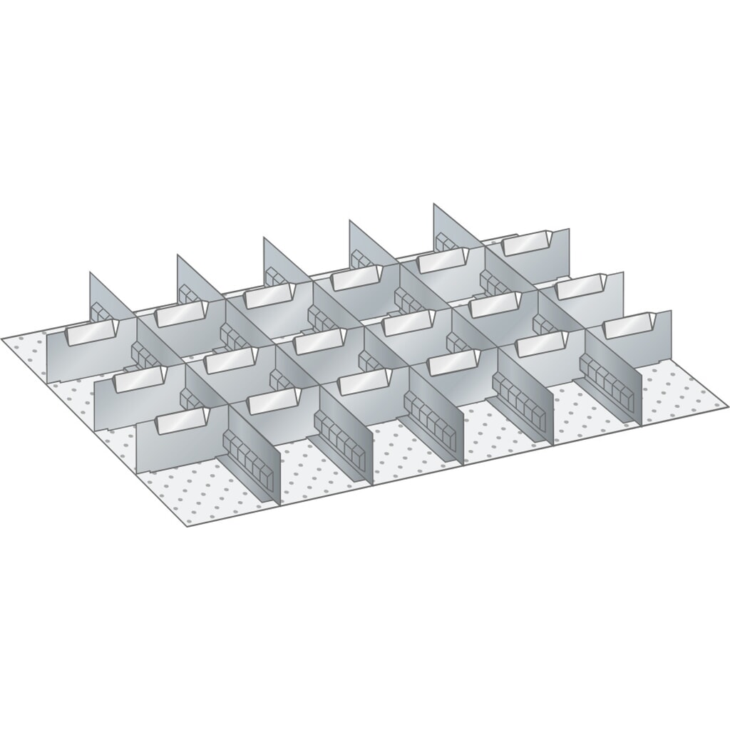 Jeu de parois à fentes et de plaquettes de séparation LISTA 36x27E, (lxP) 612x459 mm, 5 parois à fentes, 18 plaquettes de séparation, hauteur de façade 50 mm Illustration du produit: Jeu de parois à fentes et de plaquettes de séparation LISTA 36x27E, (lxP) 612x459 mm, 5 parois à fentes, 18 plaquettes de séparation, hauteur de façade 50 mm