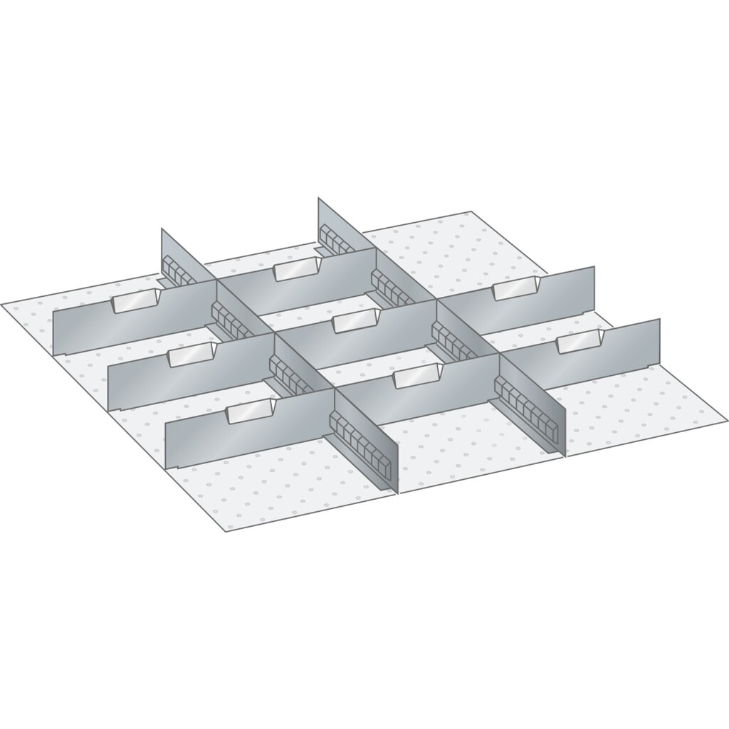 Illustration du produit: Jeu de parois à fentes et de plaquettes de séparation LISTA 36x36E, (lxP) 612x612 mm, 2 parois à fentes, 8 plaquettes de séparation, hauteur de façade 75 mm