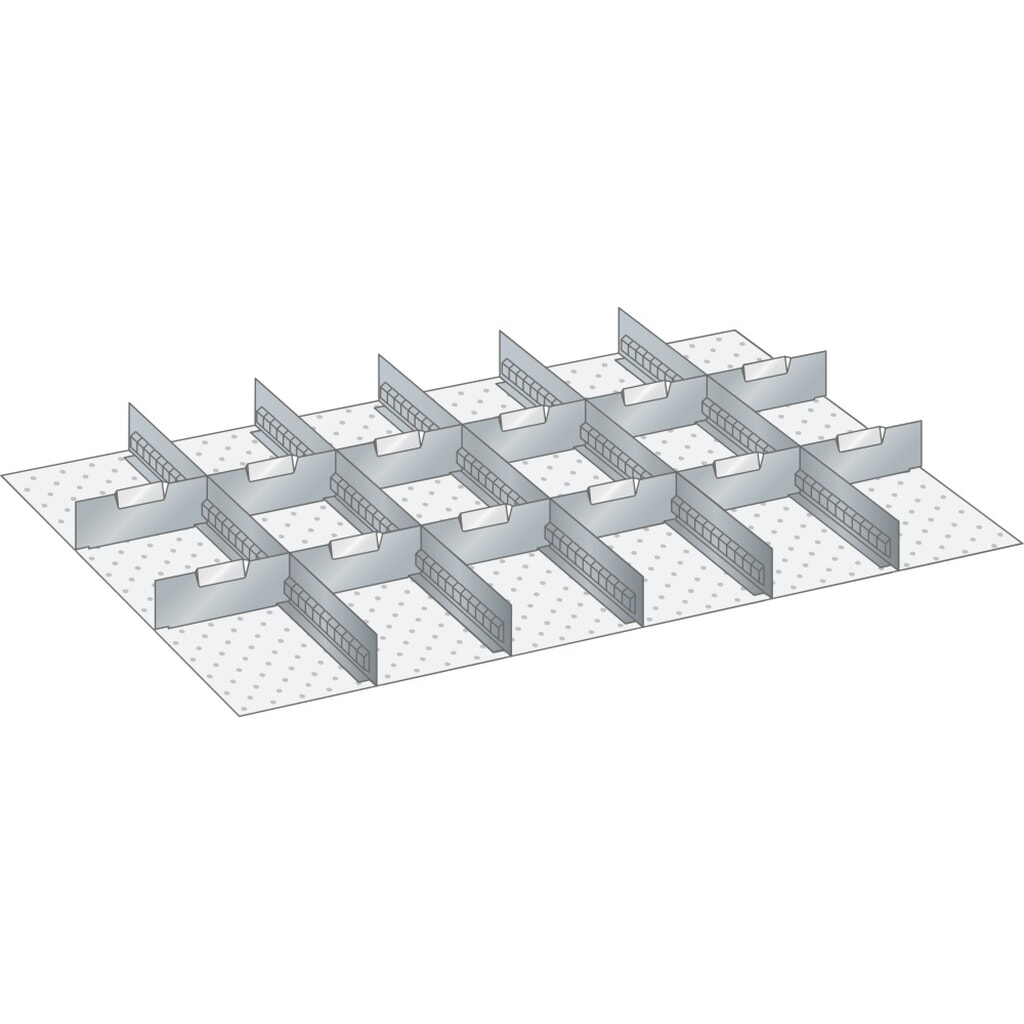 Jeu de parois à fentes et de plaquettes de séparation LISTA 54x36E, (lxP) 918x612 mm, 5 parois à fentes, 12 plaquettes de séparation, hauteur de façade 250 mm Illustration du produit: Jeu de parois à fentes et de plaquettes de séparation LISTA 54x36E, (lxP) 918x612 mm, 5 parois à fentes, 12 plaquettes de séparation, hauteur de façade 250 mm